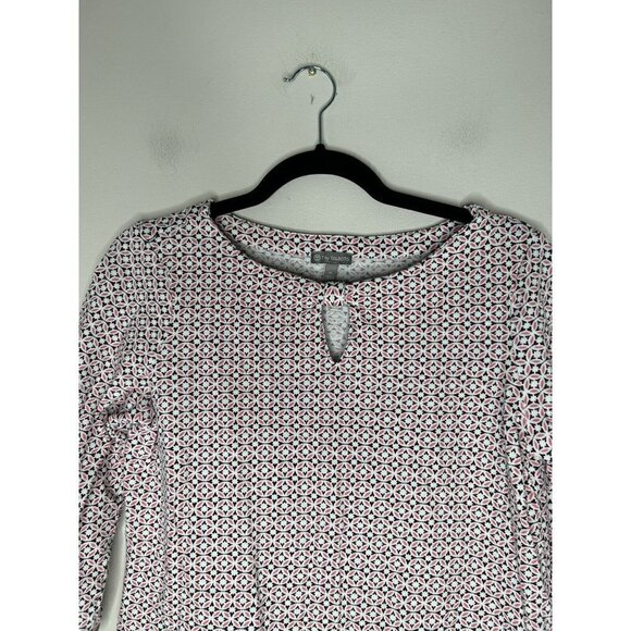 T by Talbots Shirt Womens Pink Black Mandala Floral Keyhole 3/4 Sleeve m… - Picture 2 of 11